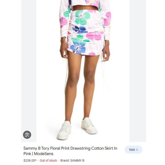 SAMMY B Tory SKIRT Size XL Floral Print Drawstring Sides Cotton Pink NEW $238 - Picture 10 of 10